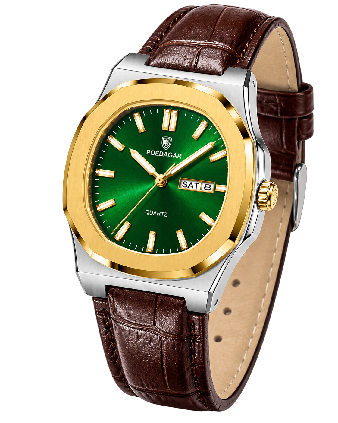 POEDAGAR 853 — Cuero — Dorado / Verde — vista hero