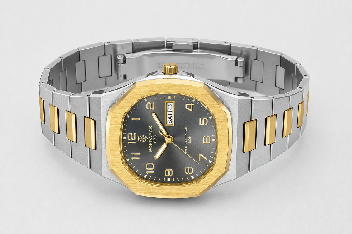 POEDAGAR 830 — Acero Integrado — Dorado / Gris