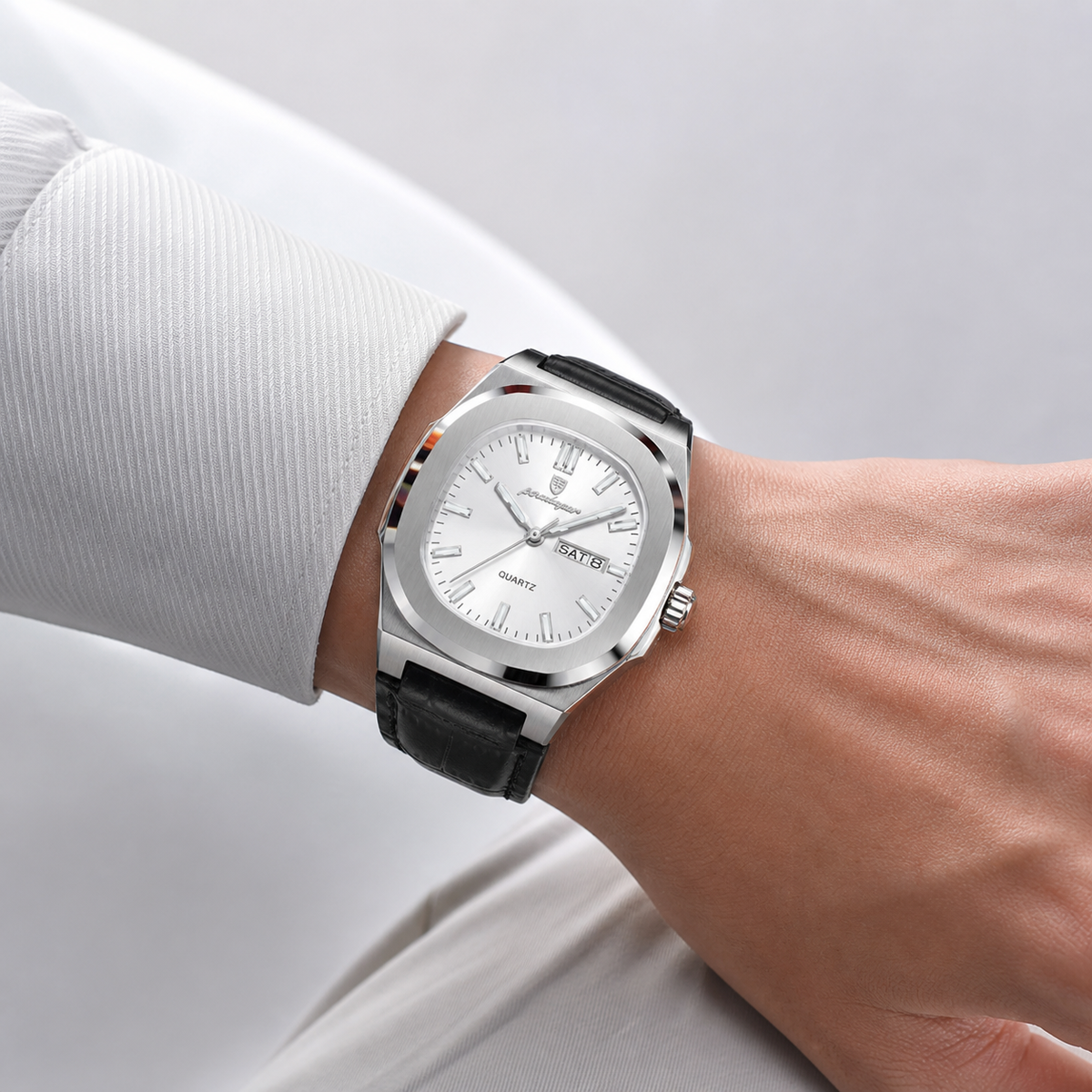 POEDAGAR 853 — Cuero — Acero / Blanco