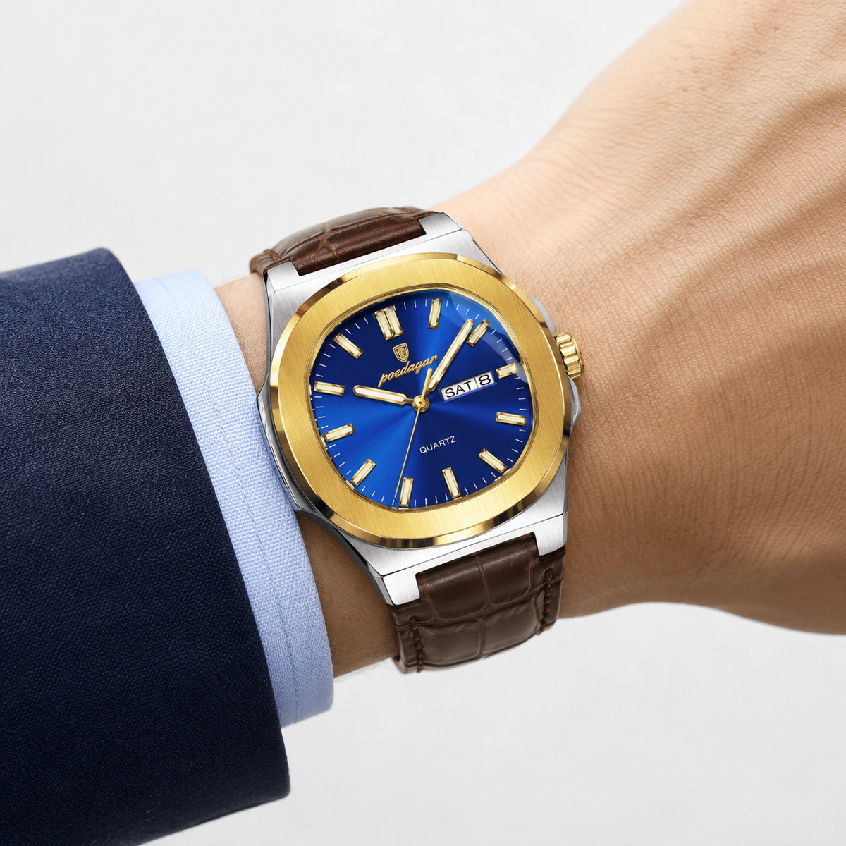 POEDAGAR 853 — Cuero — Dorado / Azul