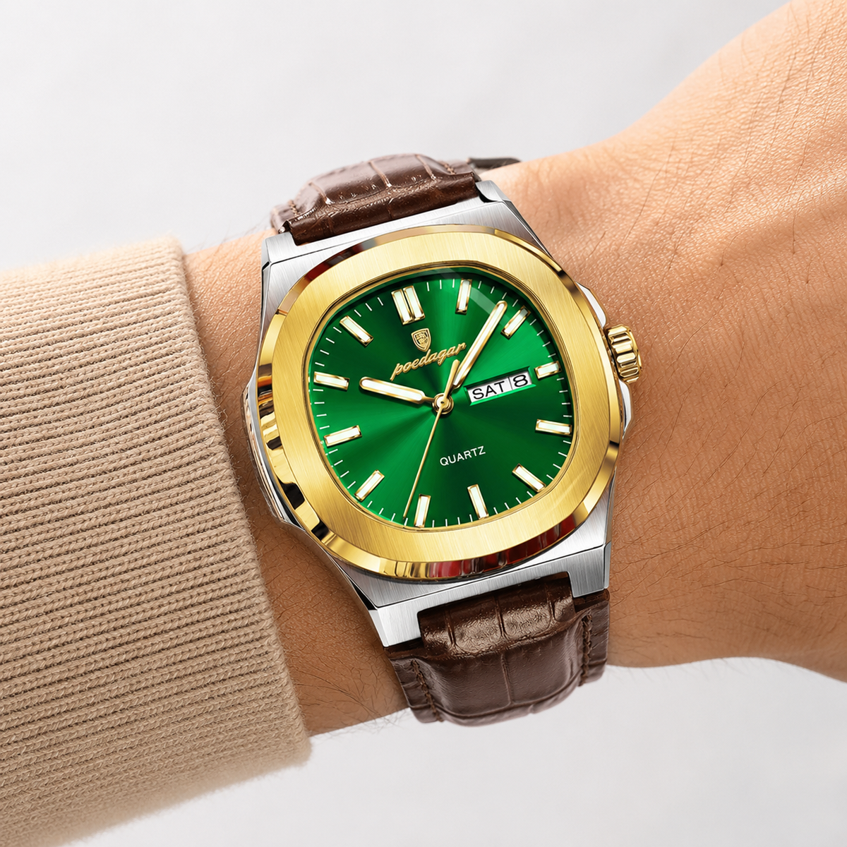 POEDAGAR 853 — Cuero — Dorado / Verde