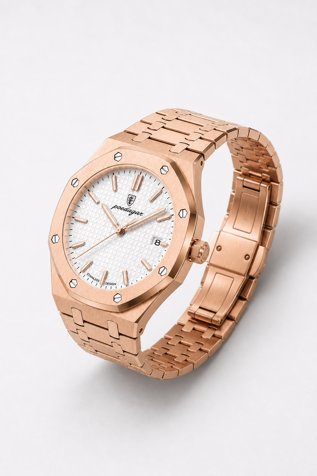 POEDAGAR 924 — Octagonal — Oro rosa / Blanco