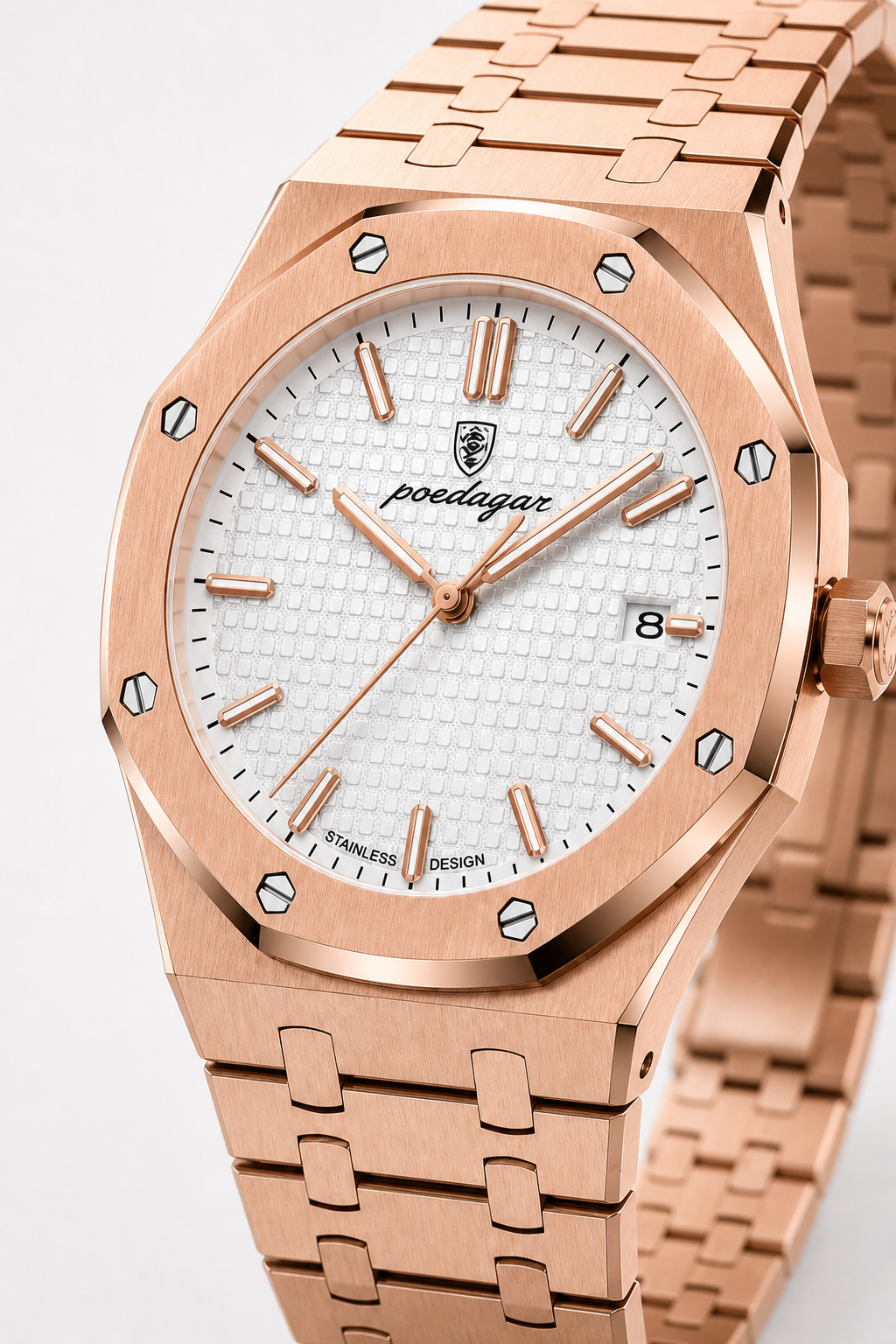 POEDAGAR 924 — Octagonal — Oro rosa / Blanco