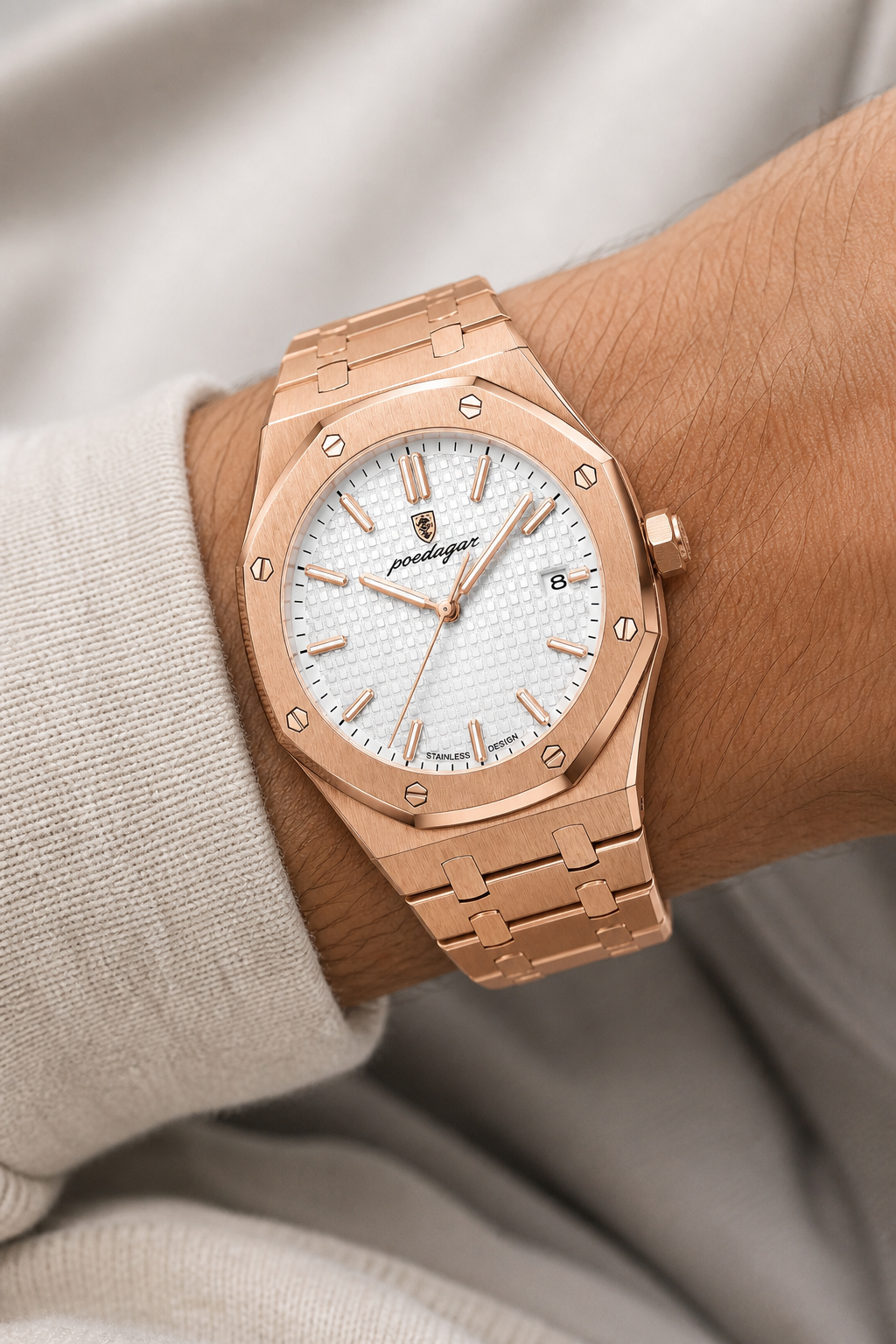 POEDAGAR 924 — Octagonal — Oro rosa / Blanco