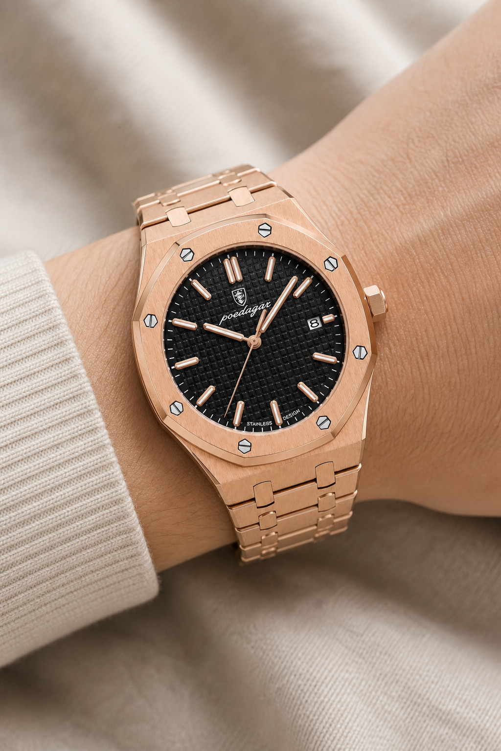 POEDAGAR 924 — Octagonal — Oro rosa / Negro