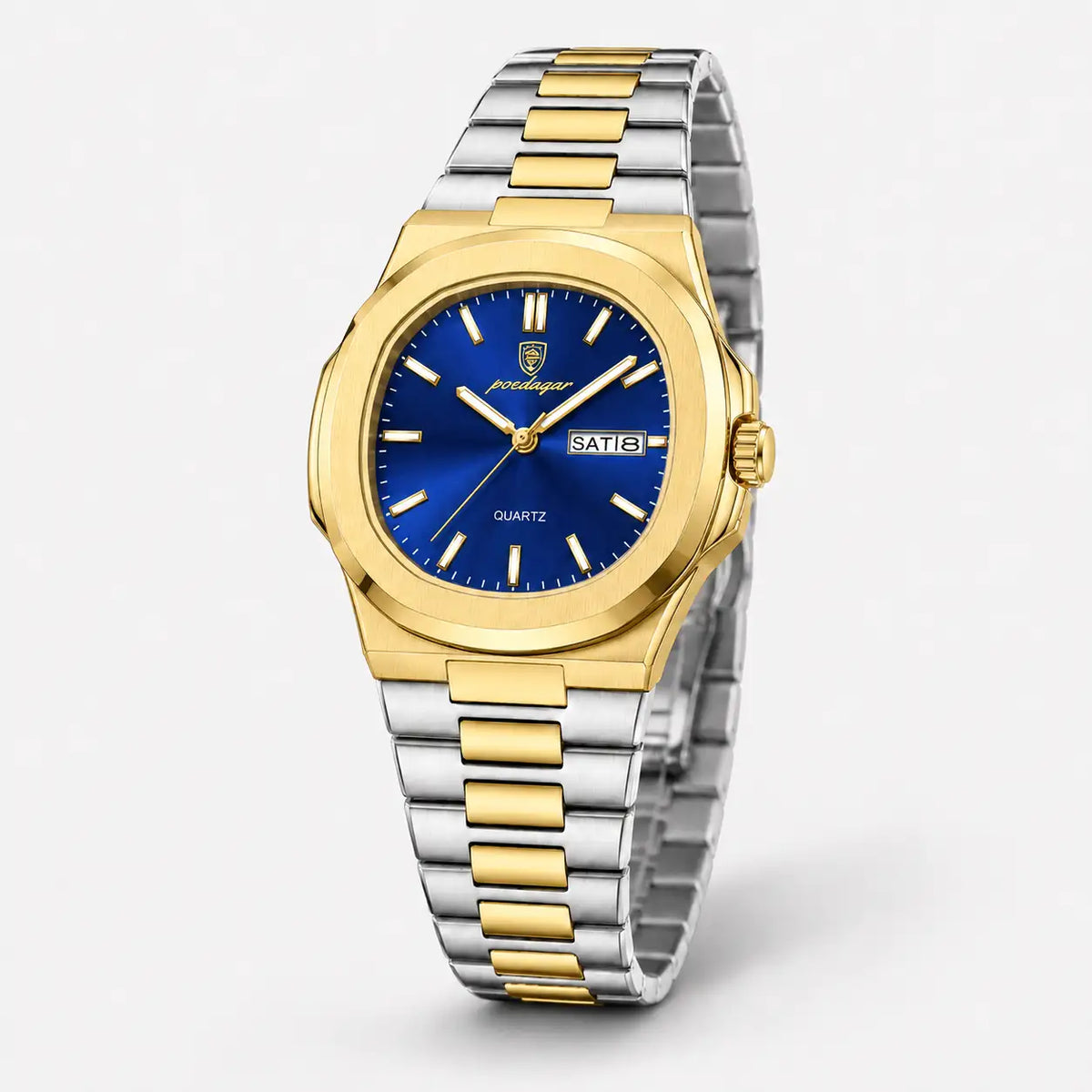 POEDAGAR 853 — Acero — Dorado / Azul — vista hero