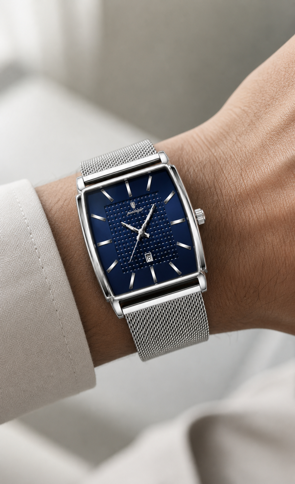 POEDAGAR 885 — Rectangular — Acero / Azul
