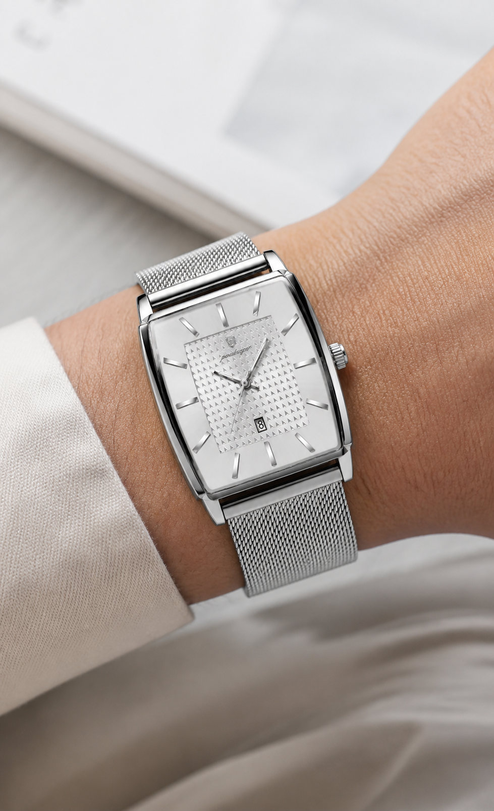 POEDAGAR 885 — Rectangular — Acero / Blanco