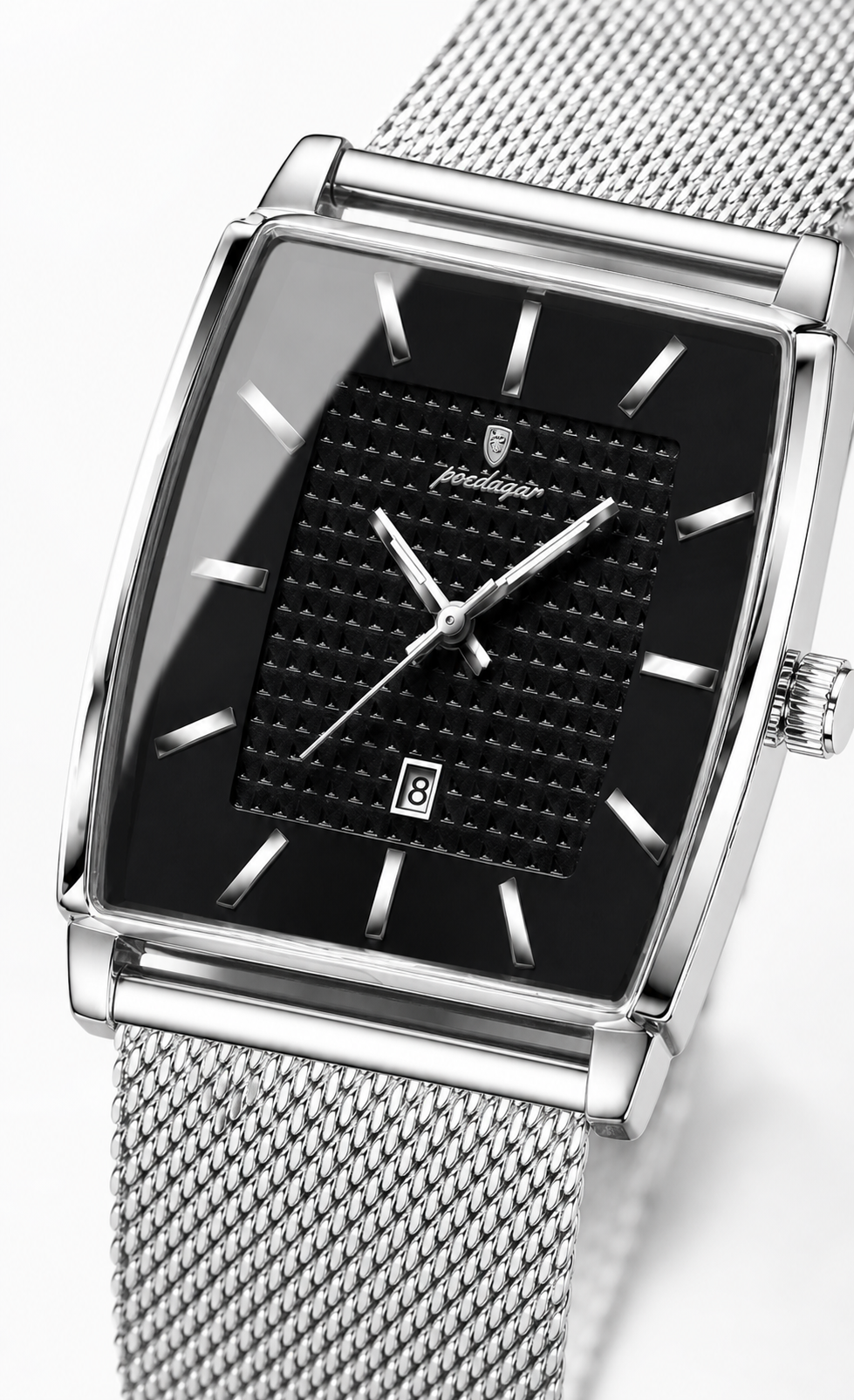 POEDAGAR 885 — Rectangular — Acero / Negro