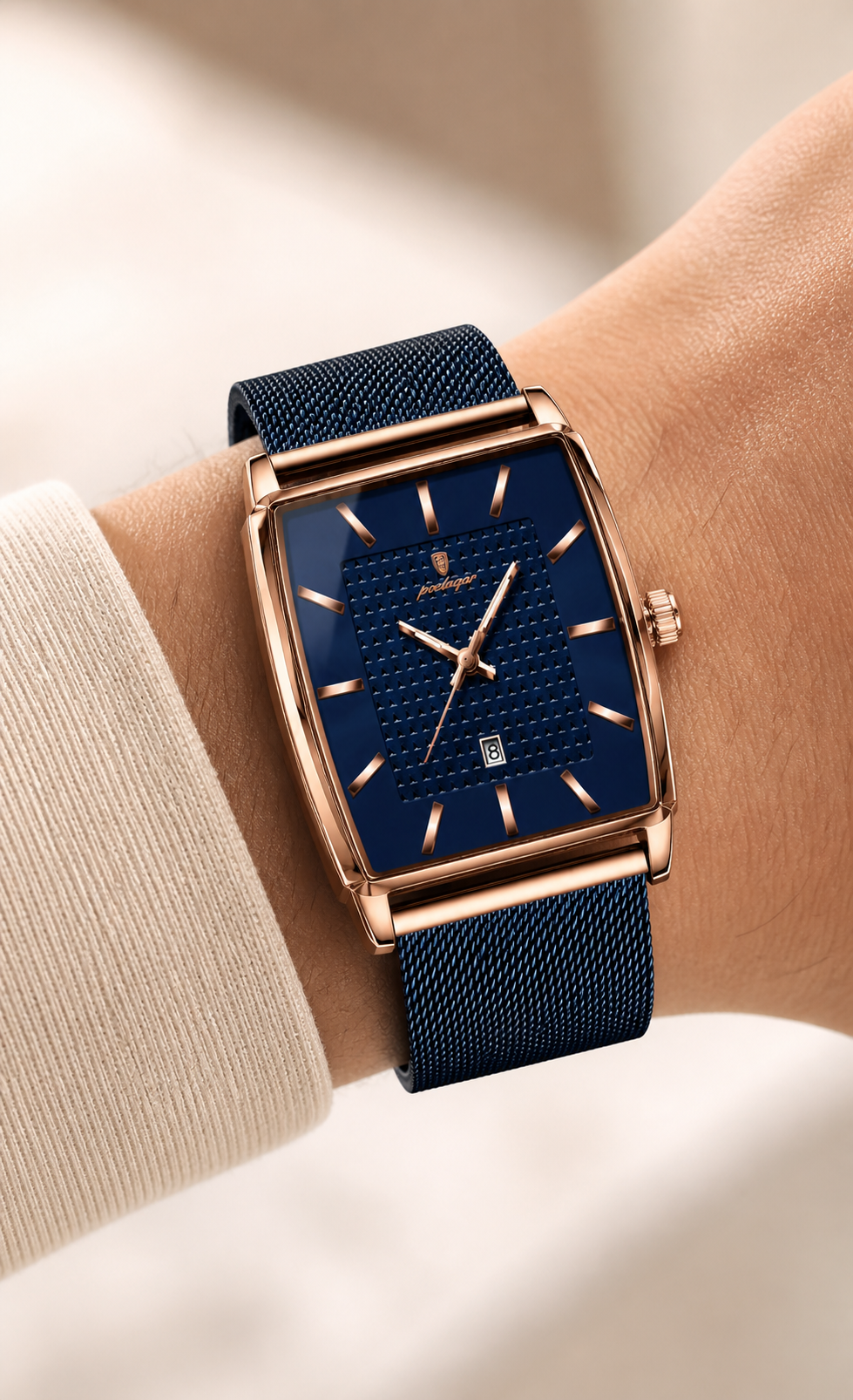 POEDAGAR 885 — Rectangular — Oro rosa / Azul