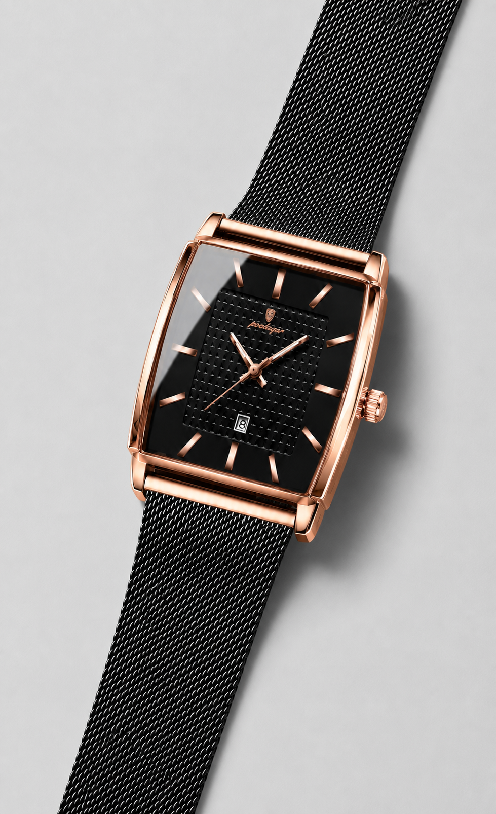 POEDAGAR 885 — Rectangular — Oro rosa / Negro