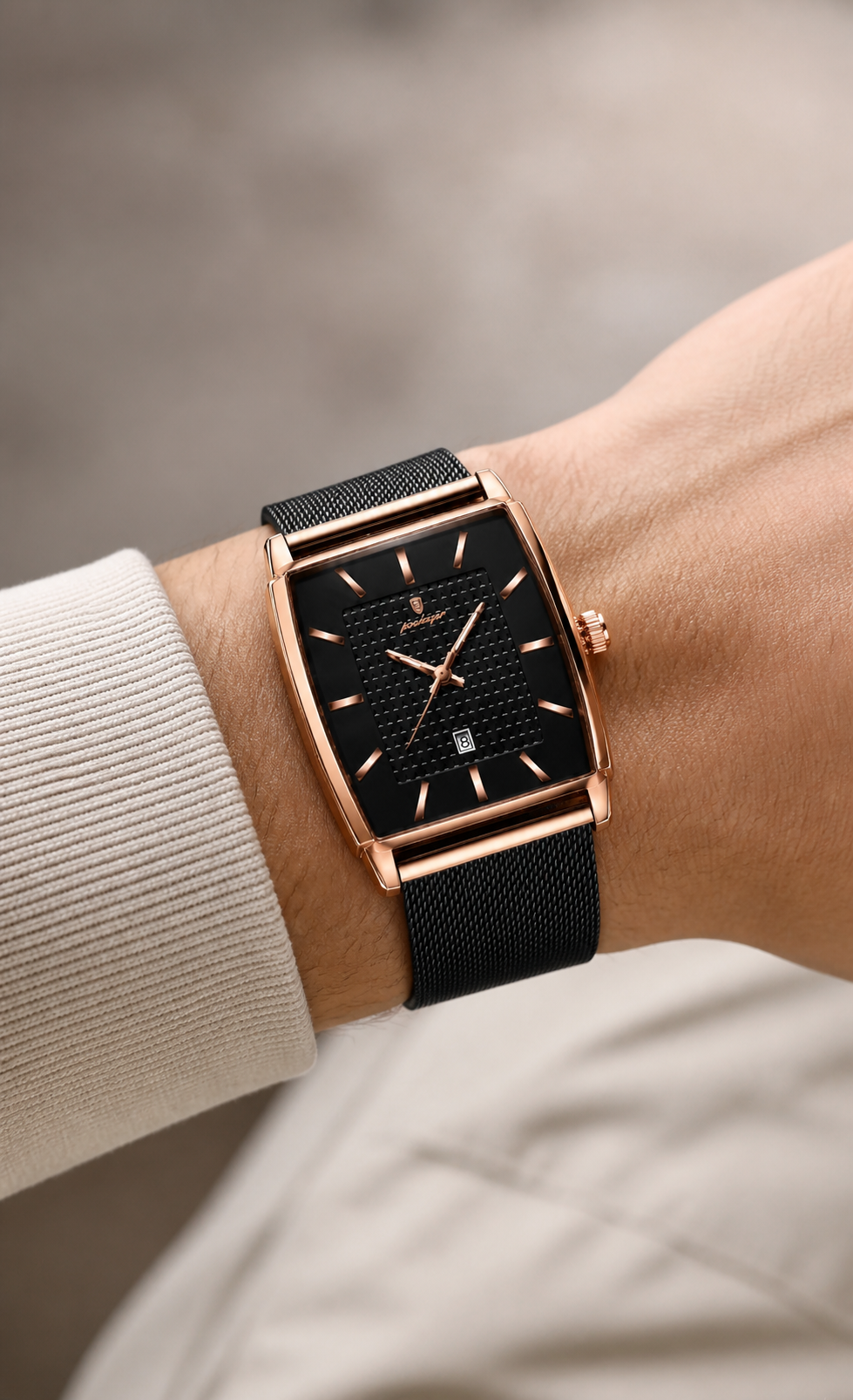 POEDAGAR 885 — Rectangular — Oro rosa / Negro